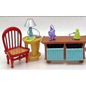Fisher Price Loving Family Dollhouse Nursery‎ Table Lamp Chair Red Upholstered